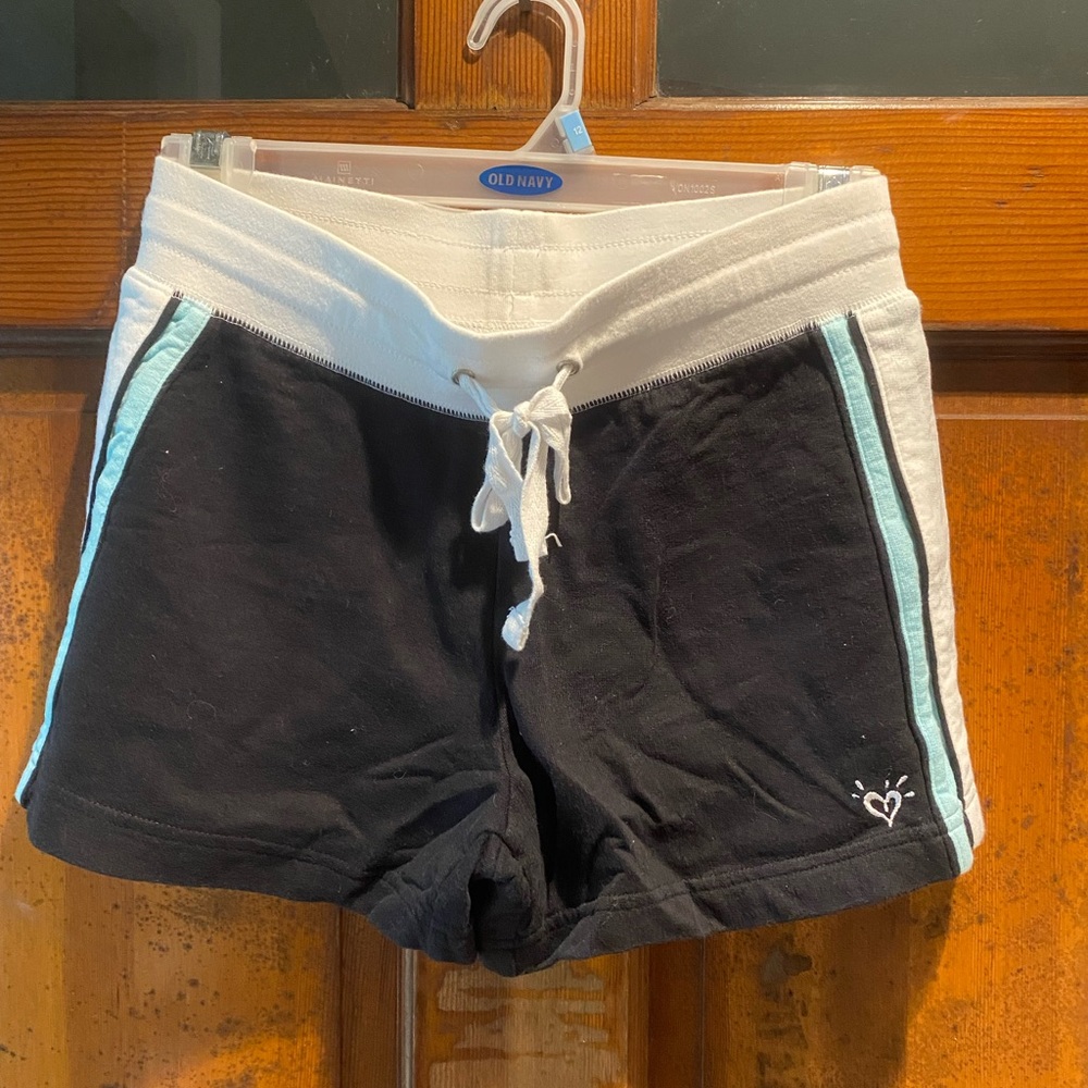 Justice Black Shorts with White Waistband and Light Blue Trim